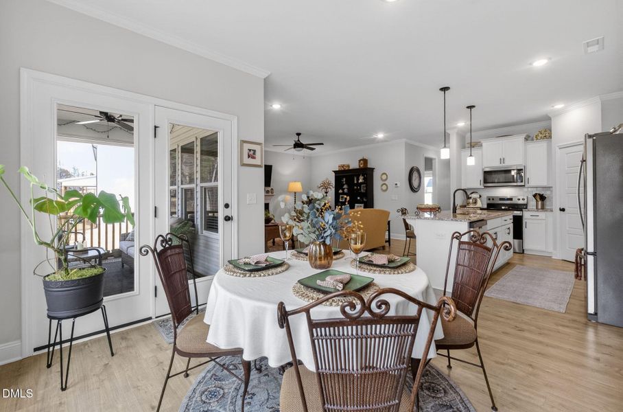 Dining room leads to the Screened porch