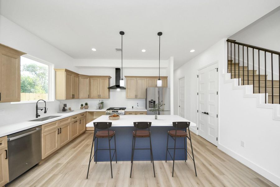 Spacious kitchen offers stainless steel appliances (stove, dishwasher, microwave only) & quartz countertops. Spacious kitchen offers stainless steel appliances (stove, dishwasher, microwave only) & quartz countertops.