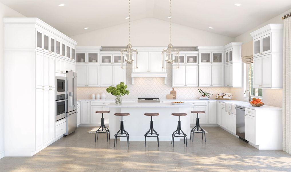 Kitchen with white quartz countertops