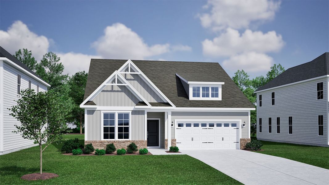 Representative exterior photo of a completed home built from the Davis - Vanguard Collection by Mungo Homes in Ovation at Sweetbrier, Durham, NC (Image 4).