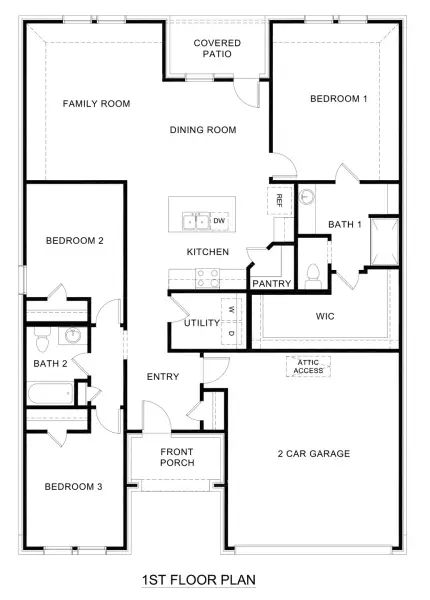 2D floor plan layout for the Denton by D.R. Horton in Asher Oaks, Bonham, TX (Image 3).