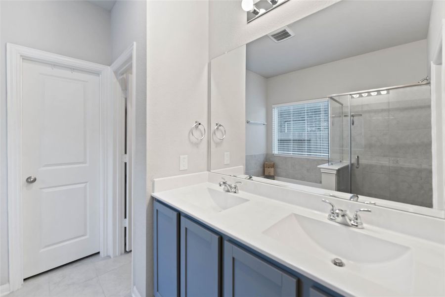 Dual vanities with cultured marble countertops and upgraded cabinetry offer plenty of space to start your morning right. Dual vanities with cultured marble countertops and upgraded cabinetry offer plenty of space to start your morning right.