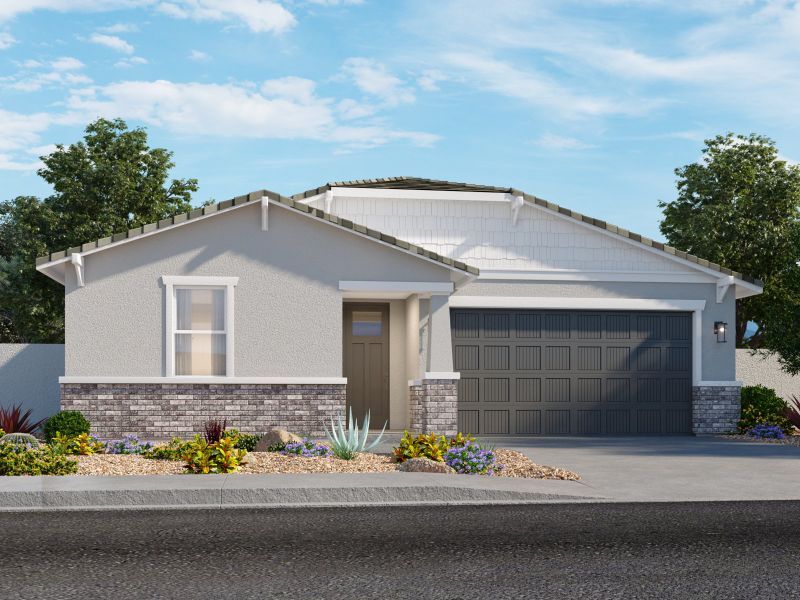 Front exterior of a home in the Mountain View Estates Signature Series community, located in Buckeye, AZ (Image 13).