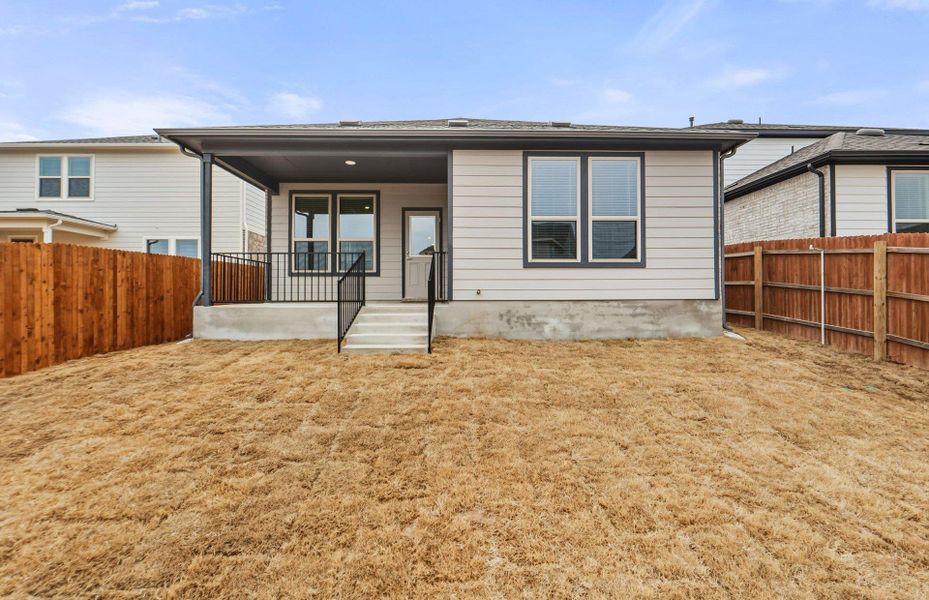 Exterior details and patio area of a home in Saddleback at Santa Rita Ranch, Liberty Hill (Image 4).