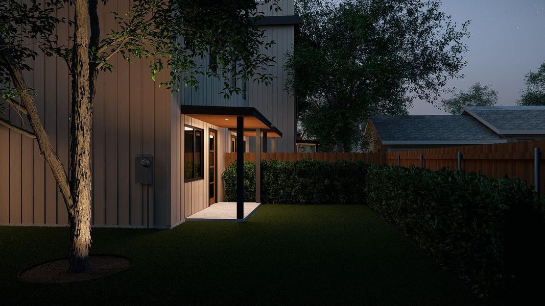 Fenced backyard with a patio area