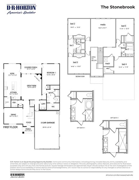 2D floor plan layout for the STONEBROOK II by D.R. Horton in Harvest Point, Spring Hill, TN (Image 5).