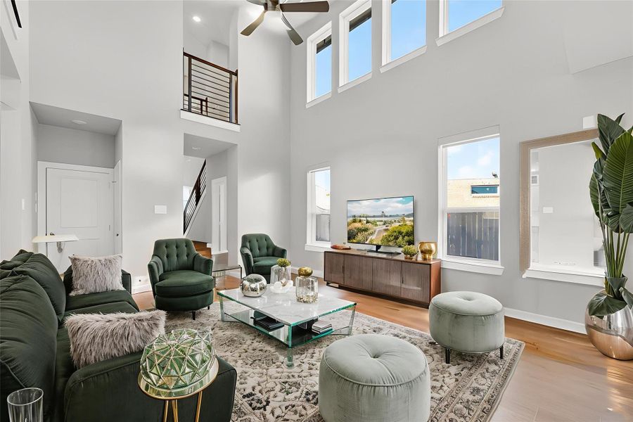 AI staged - Living room high ceiling AI staged - Living room high ceiling