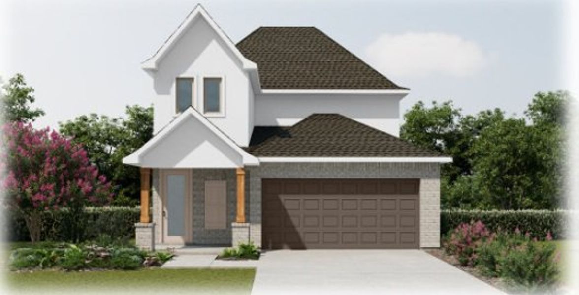 Front exterior of a new home in Two Step Farm, Montgomery, TX, highlighting curb appeal (Image 1). Front exterior of a new home in Two Step Farm, Montgomery, TX, highlighting curb appeal (Image 1).
