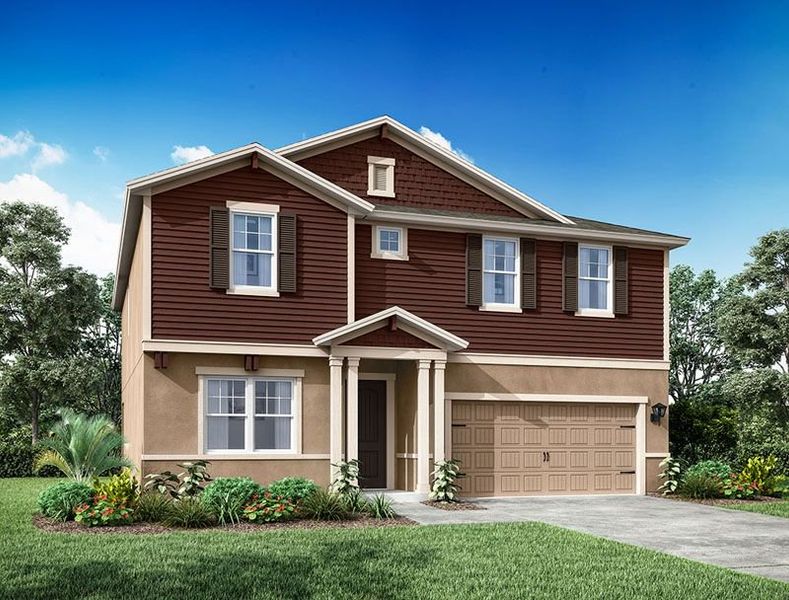 Front exterior of a new home in The Sanctuary – Resort Collection, Punta Gorda, FL, highlighting curb appeal (Image 1).