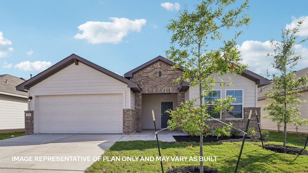 Representative exterior photo of a completed home built from the The Denton by D.R. Horton in Carillon, Manor, TX (Image 1). Representative exterior photo of a completed home built from the The Denton by D.R. Horton in Carillon, Manor, TX (Image 1).