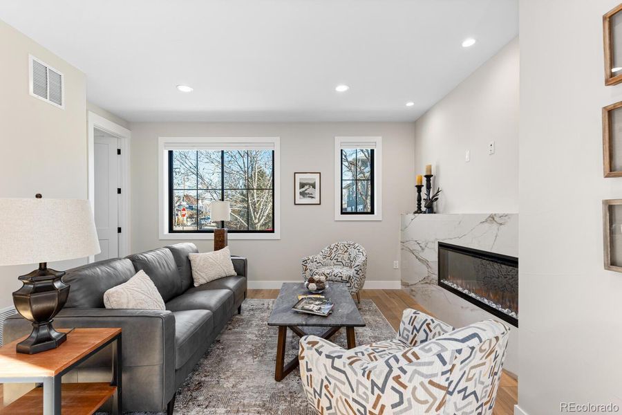 Stunning slab fireplace surround with amplespace for artwork or a large TV Stunning slab fireplace surround with amplespace for artwork or a large TV