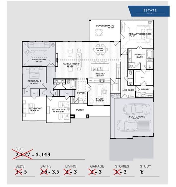 2D floor plan layout of this home in Woodland Lakes Estates, Weatherford, TX (Image 5).