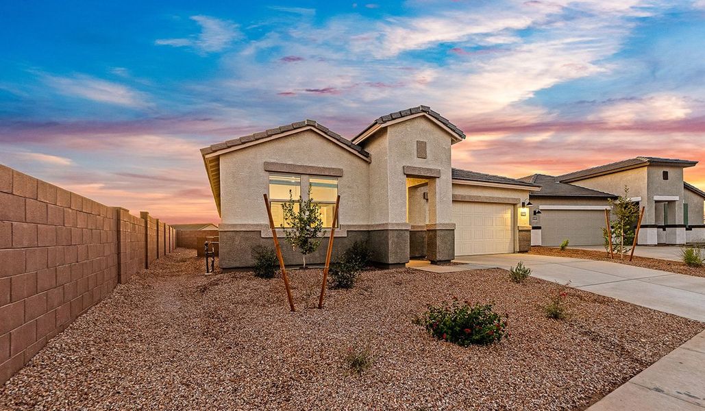 Front exterior of a new home in Hanson Ridge, Vail, AZ, highlighting curb appeal (Image 22). Front exterior of a new home in Hanson Ridge, Vail, AZ, highlighting curb appeal (Image 22).