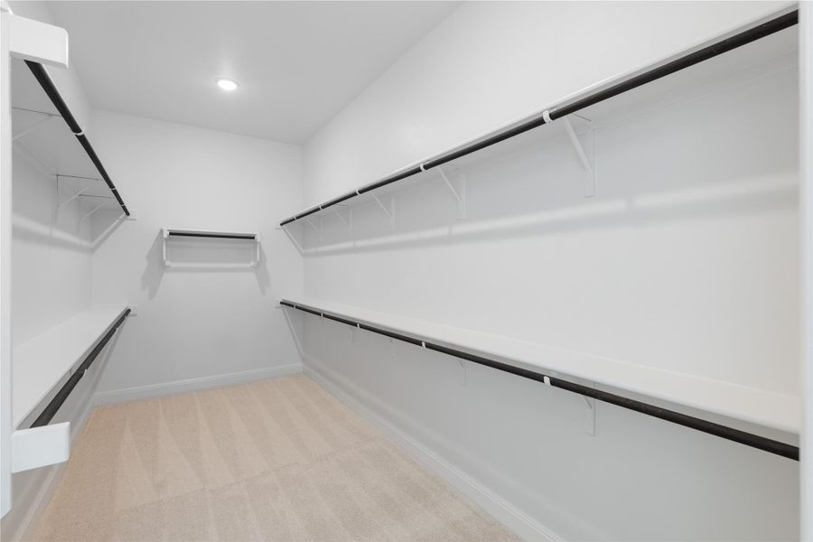 Walk in closet featuring light carpet