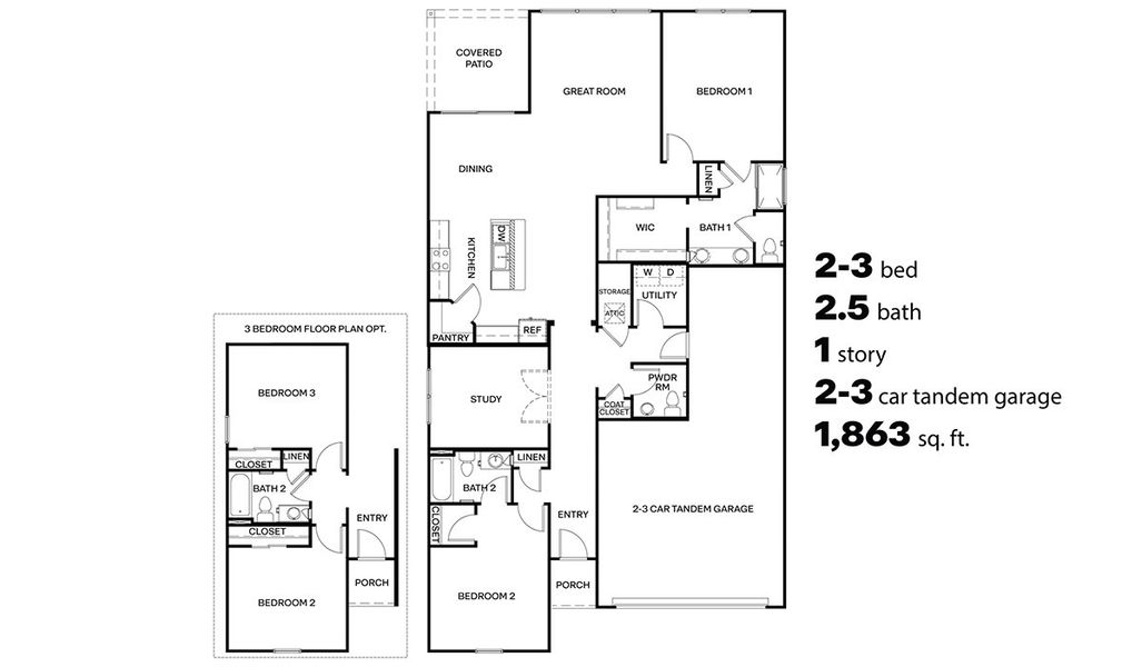 2D floor plan layout for the York - Plan 1863 by D.R. Horton in Solterra, Green Valley, AZ (Image 2). 2D floor plan layout for the York - Plan 1863 by D.R. Horton in Solterra, Green Valley, AZ (Image 2).