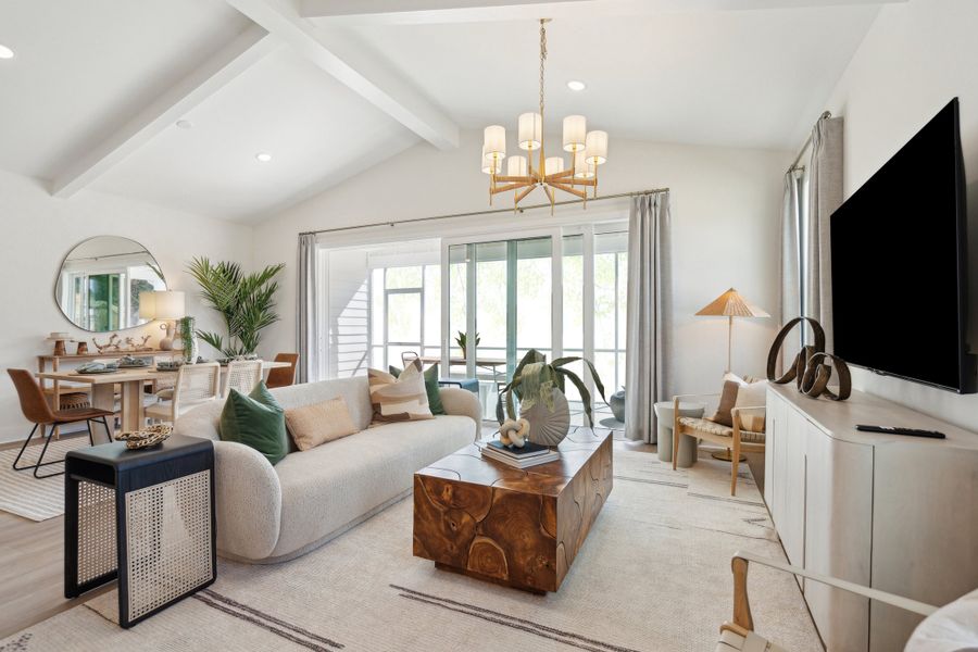 Great room with painted ceiling beams Great room with painted ceiling beams