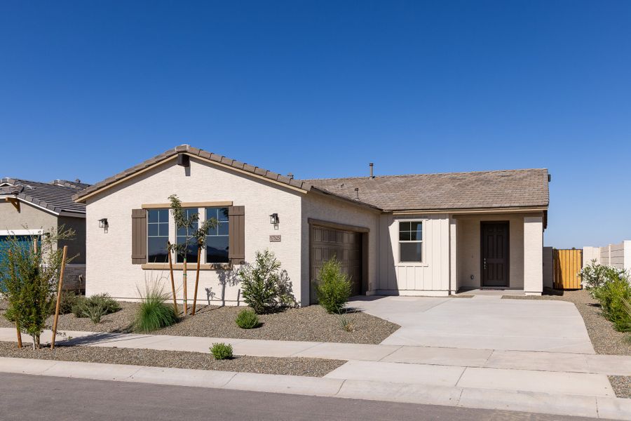 Front exterior of a new home in Rancho Santa Rosa, Maricopa, AZ, highlighting curb appeal (Image 2).