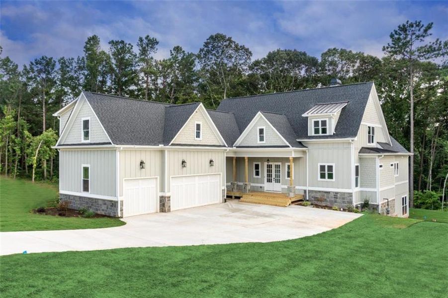 Front exterior of a new home in , Woodstock, GA, highlighting curb appeal (Image 28).