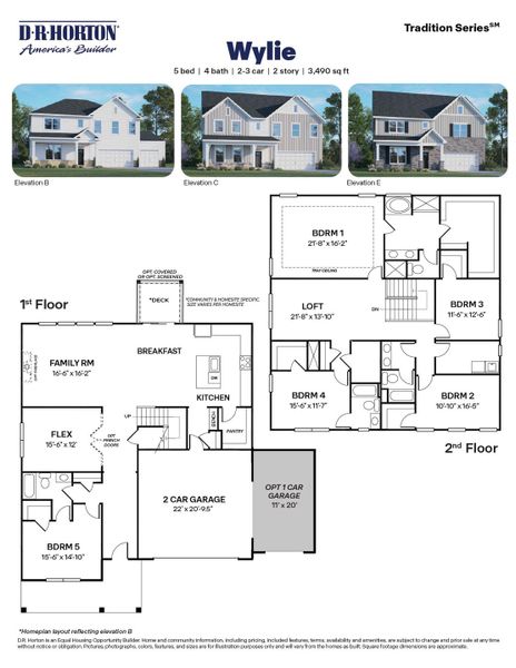 2D floor plan layout for the Wylie by D.R. Horton in Kalas Falls, Wake Forest, NC (Image 5).