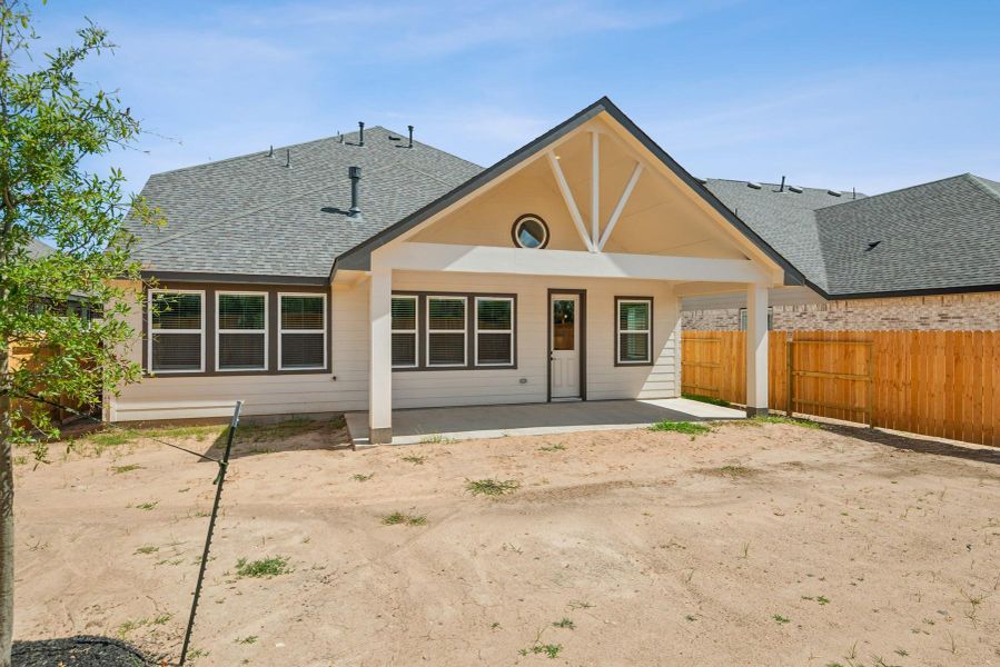 Exterior details and patio area of a home in Harvest Pointe, Needville (Image 4). Exterior details and patio area of a home in Harvest Pointe, Needville (Image 4).