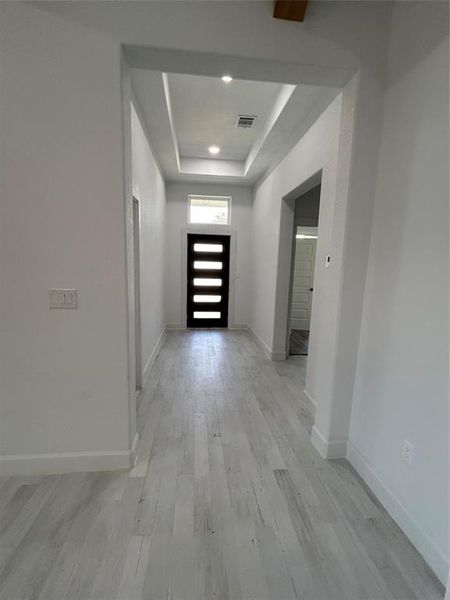 This foyer showcases the  natural light coming from this beautiful front door