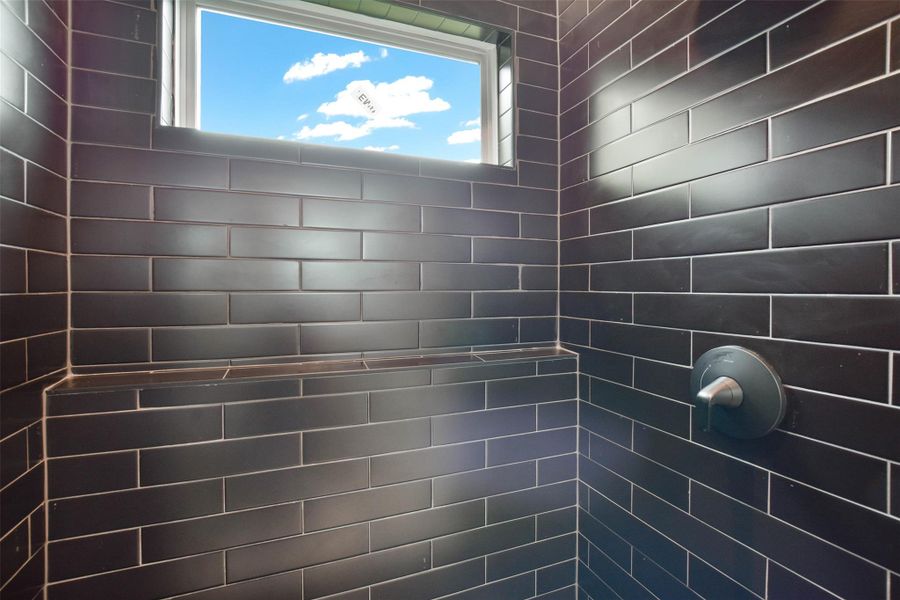 Tiled walk in shower, sleek and stylish