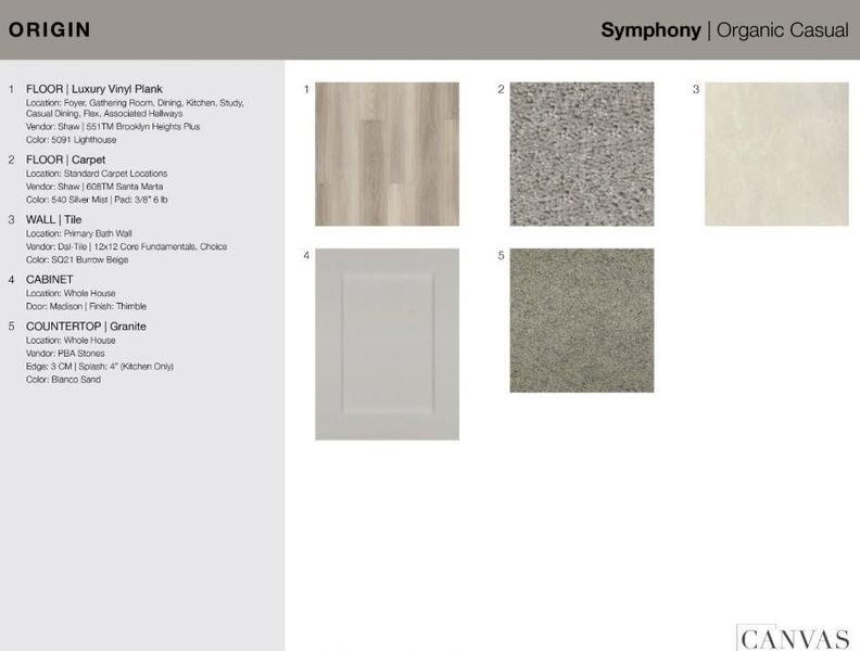 1206 Mattinson Rae Court design selections. Home is currently under construction and selections are subject to change.
