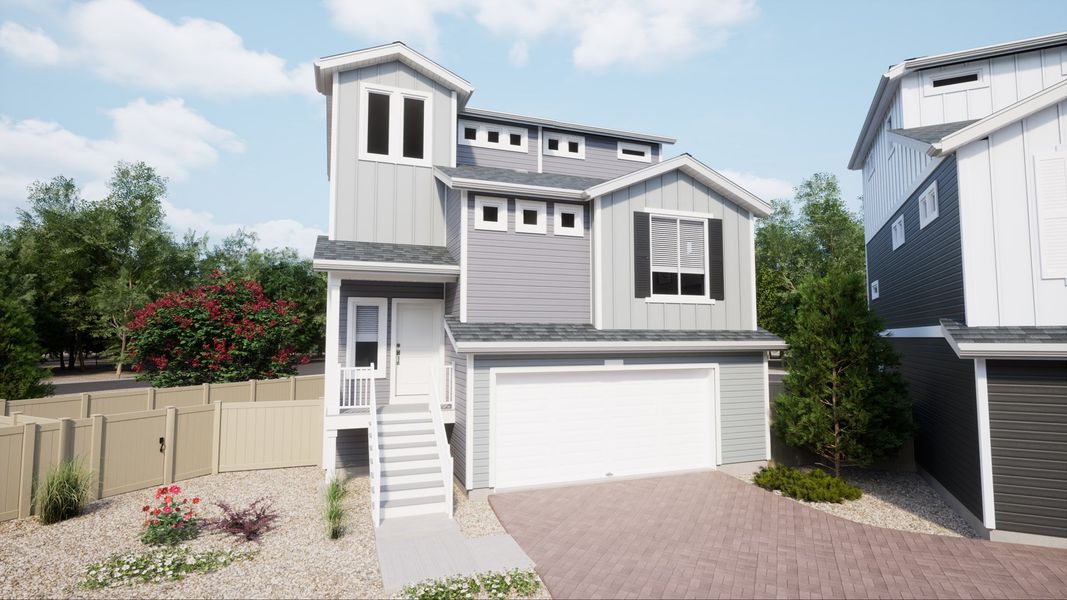 Front exterior of a new home in Muegge Farms, Bennett, CO, highlighting curb appeal (Image 1). Front exterior of a new home in Muegge Farms, Bennett, CO, highlighting curb appeal (Image 1).