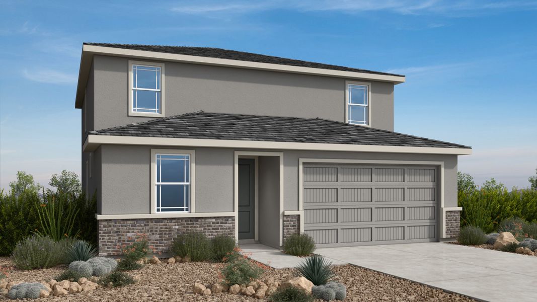 Representative exterior photo of a completed home built from the Ellington by Taylor Morrison in Artisan at Asante Vista Collection, Surprise, AZ (Image 5). Representative exterior photo of a completed home built from the Ellington by Taylor Morrison in Artisan at Asante Vista Collection, Surprise, AZ (Image 5).