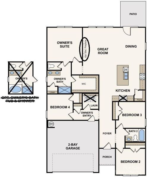 Ranch Layout including Fireplace