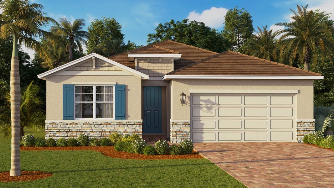 Front exterior of a new home in Lakes of Mount Dora, Mount Dora, FL, highlighting curb appeal (Image 2). Front exterior of a new home in Lakes of Mount Dora, Mount Dora, FL, highlighting curb appeal (Image 2).