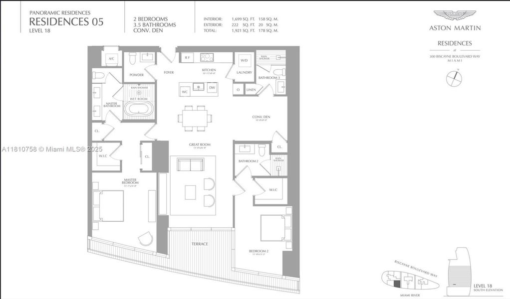 2D floor plan layout of this home in Aston Martin Residences, Miami, FL (Image 3).