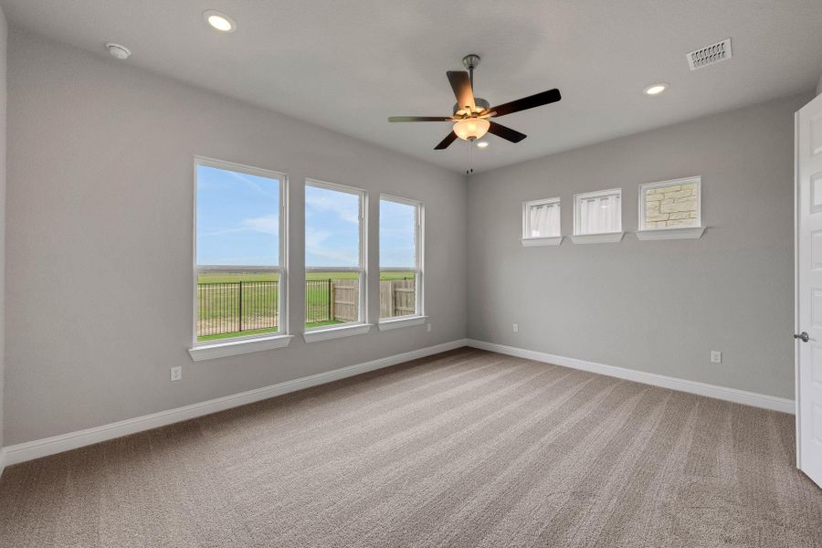 Unfurnished room featuring recessed lighting, a ceiling fan, and light colored carpet Unfurnished room featuring recessed lighting, a ceiling fan, and light colored carpet
