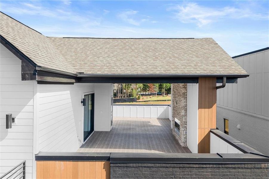 Exterior details and patio area of a home in The Gathering – Alpharetta, Alpharetta (Image 34).
