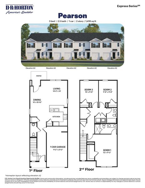 2D floor plan layout of this home in The Townes at Wilson's Ridge, Smithfield, NC (Image 4).