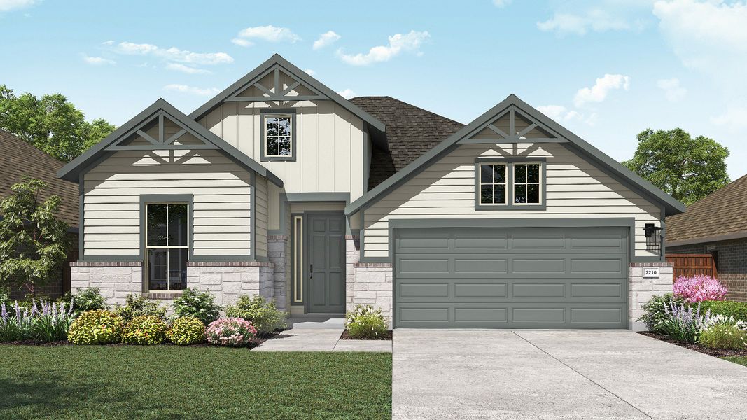 Representative exterior photo of a completed home built from the Oleander by DRB Homes in Heritage Mill, Hutto, TX (Image 4). Representative exterior photo of a completed home built from the Oleander by DRB Homes in Heritage Mill, Hutto, TX (Image 4).