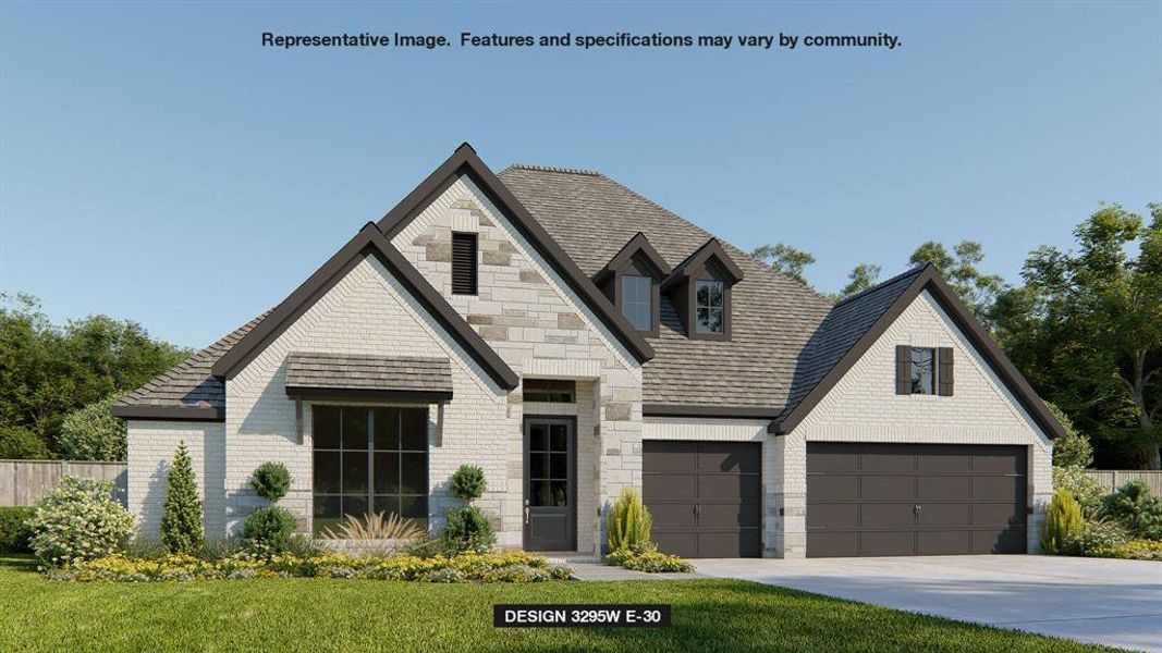 Front exterior of a new home in Ventana 70', Fort Worth, TX, highlighting curb appeal (Image 1). Front exterior of a new home in Ventana 70', Fort Worth, TX, highlighting curb appeal (Image 1).