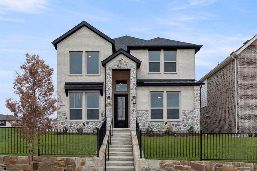 Front exterior of a new home in Trails at Cottonwood Creek, Rowlett, TX, highlighting curb appeal (Image 23).