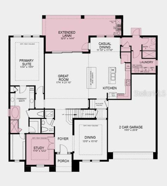 Structural options added include: pool and spa, gourmet kitchen, 5th full bathroom, deluxe primary bath, second suite, extended lanai, an outdoor kitchen with vent hood, and a study in place of a flex room. Structural options added include: pool and spa, gourmet kitchen, 5th full bathroom, deluxe primary bath, second suite, extended lanai, an outdoor kitchen with vent hood, and a study in place of a flex room.