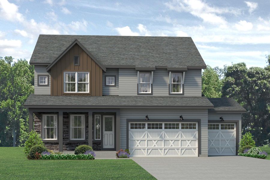 Representative exterior photo of a completed home built from the Gunnison by Risewell Homes in Highlands Preserve, Mead, CO (Image 9).