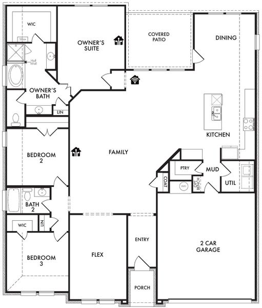 2D floor plan layout for the Balmoral by Impression Homes in Still Water Lake Estates, Godley, TX (Image 3).