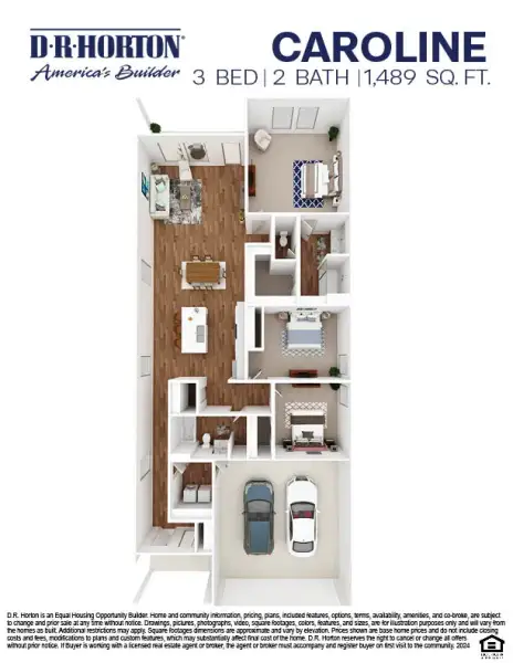 2D floor plan layout for the Caroline by D.R. Horton in Indian Springs, Crosby, TX (Image 4).