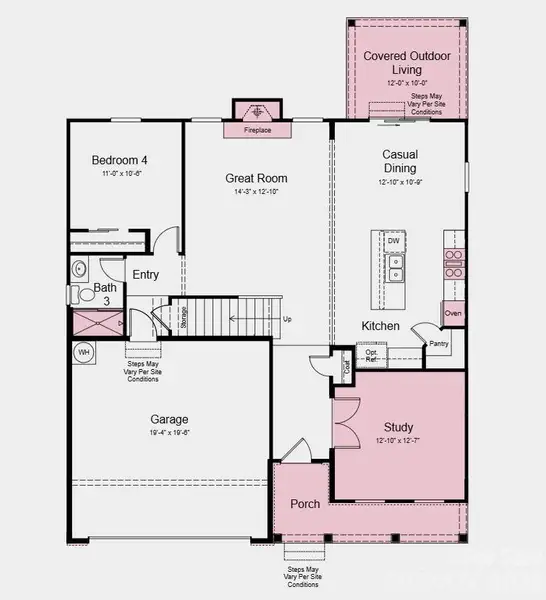 First Floor Plan - Additional Highlights Include: shower in main floor bath and laminate flooring throughout first floor living areas First Floor Plan - Additional Highlights Include: shower in main floor bath and laminate flooring throughout first floor living areas