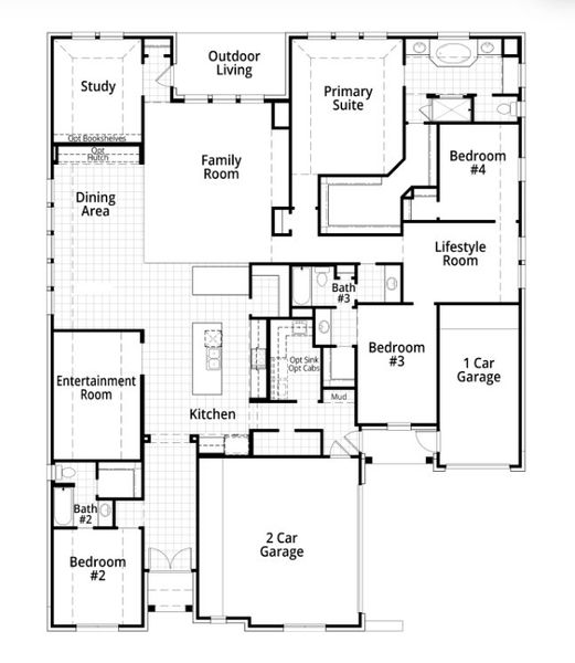 2D floor plan layout for the 283 by Highland Homes in Fulbrook on Fulshear Creek: 80ft. lots, Fulshear, TX (Image 6).