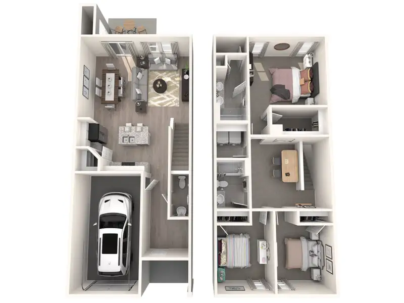2D floor plan layout for the Amber by Meritage Homes in Northbrook Village Townes, Taylors, SC (Image 2).