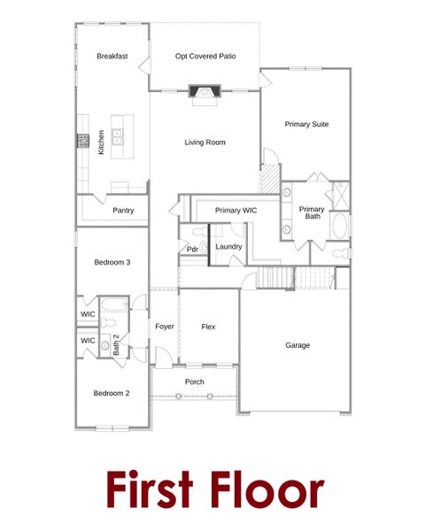2D floor plan layout for the Noah                                                                Primary Suite on Main by Chafin Communities in Mallard’s Landing, Jefferson, GA (Image 4).