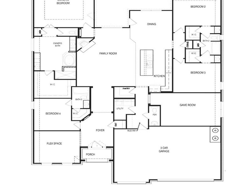 2D floor plan layout of this home in The Reserve at Potranco Oaks, Castroville, TX (Image 2).