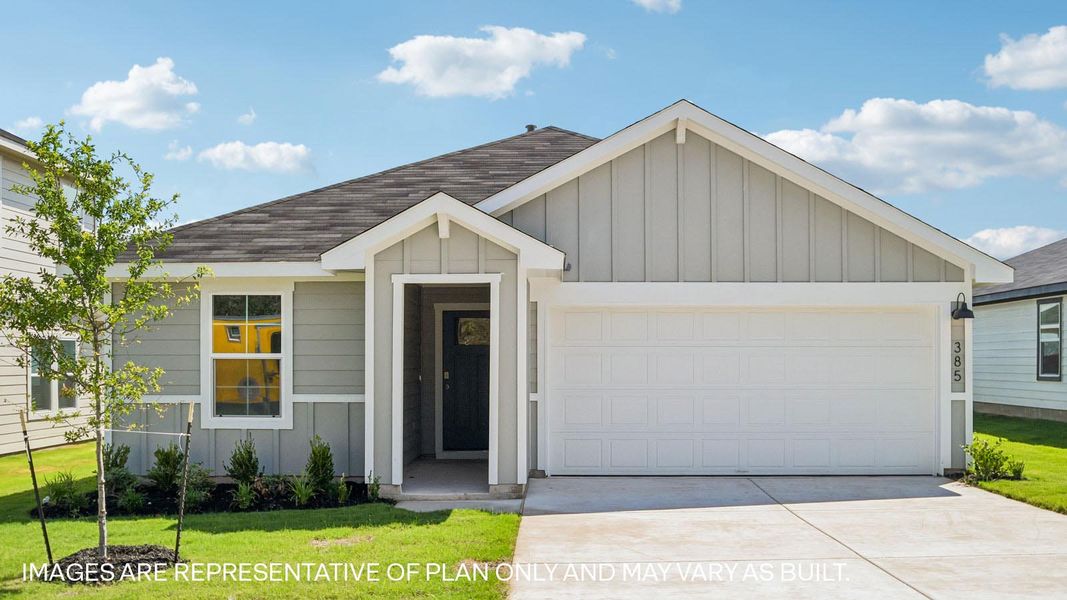 Representative exterior photo of a completed home built from the The Gaven by D.R. Horton in Valverde, Bastrop, TX (Image 2). Representative exterior photo of a completed home built from the The Gaven by D.R. Horton in Valverde, Bastrop, TX (Image 2).