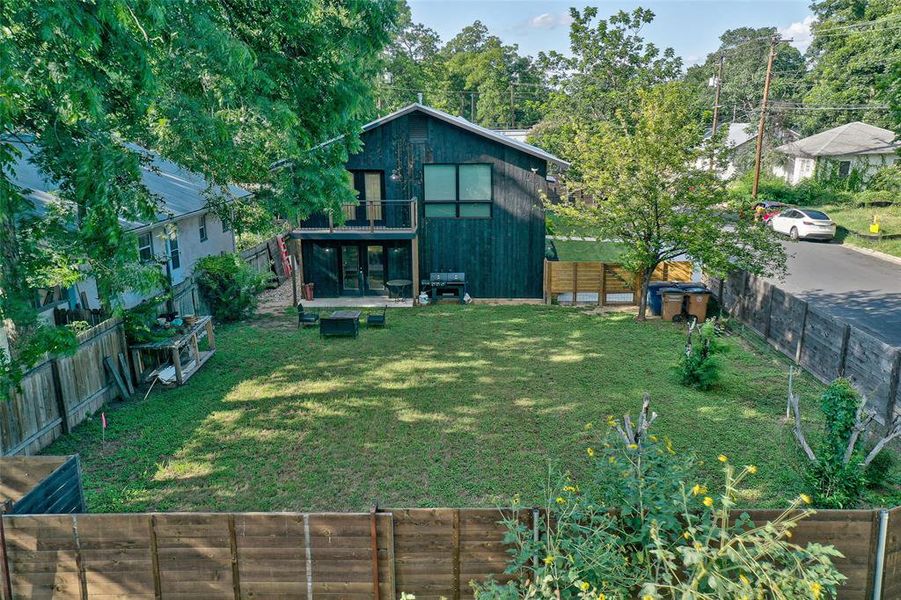 Check out the size of this backyard! And, note the stunning Shou Sugi Ban treatment of the vertical siding.94 San Saba St Austin TX 78702 MLS# 7207900