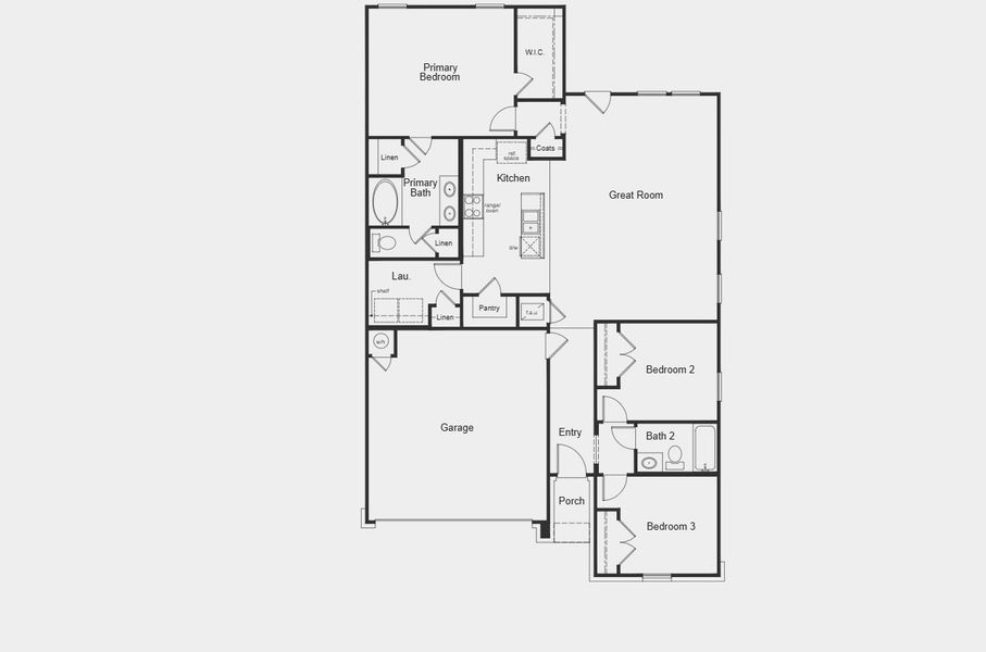 2D floor plan layout for the Plan 1491 by KB Home in Sagecrest Preserve, Conroe, TX (Image 3). 2D floor plan layout for the Plan 1491 by KB Home in Sagecrest Preserve, Conroe, TX (Image 3).